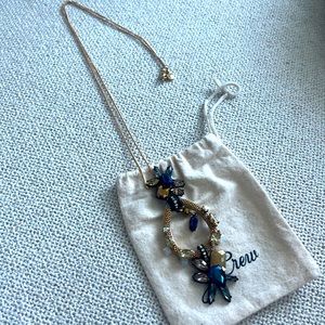 J Crew Crystal Pendant Long Necklace J.Crew Gold Toned Rhinestones 16" Drop
